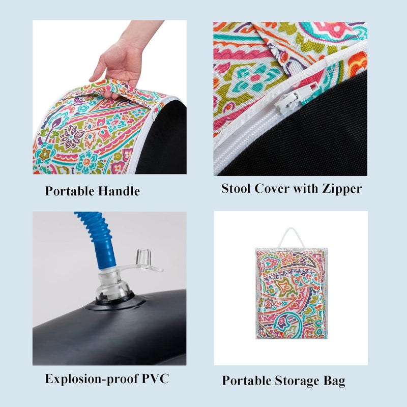 FUNHOME Inflatable Stool Ottoman Footrest with Handle, All Weather Footrest Seat with Foot Pump D20 xH9, Water Repellent Footstool Pouf for Home Patio Garden and Camping Use-Melora Paisley - Image 4